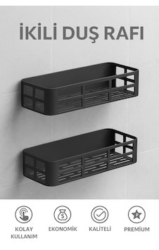 Banyo Düzenleyici Şampuanlık Sabunluk 2 Li Set Lamalı Güçlü Kaliteli Yapışkanlı Duş Rafı Organizer Altın