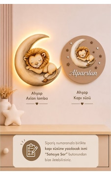 Ahşap İsme Özel Pilli Ledli Gece Lambası Ve Ahşap Kapı Süsü Seti Bebek Çocuk Odası Kahverengi