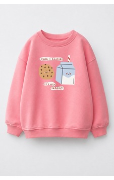 Monila Kız Çocuk 3 İplik Kumaş Pamuklu Baskılı Sweatshirt Pembe Monila Kız Çocuk 3 İplik Kumaş Pamuklu Baskılı Sweatshirt Pembe