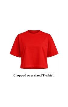 Kadın Kırmızı Oversize Crop Pamuk T-shirt Kırmızı