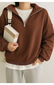 Ghassy Co. Kadın Pamuklu Oversize Silver Yarım Fermuarlı Sweatshirt Kahve Ghassy Co. Kadın Pamuklu Oversize Silver Yarım Fermuarlı Sweatshirt Kahve