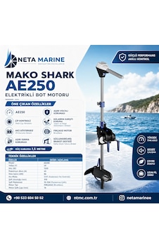 Makoshark Ae 250 Fırçasız Elektrikli Tekne Motoru - 86 Lbs, 24v, Cvt Kademesiz Vites, Akıllı Çip Kor Makoshark Ae 250 Fırçasız Elektrikli Tekne Motoru - 86 Lbs, 24v, Cvt Kademesiz Vites, Akıllı Çip Kor