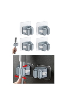 4 Lü Kelebek Yapışkanlı Mop Fırça Çekpas Sap Tutucu Organizer Banyo Düzenleyici Hmngo48-ıeg4874d