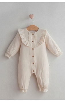 Cantoy Vintage Dantel Detaylı Müslin Bebek Tulumu Ekru Cantoy Vintage Dantel Detaylı Müslin Bebek Tulumu Ekru