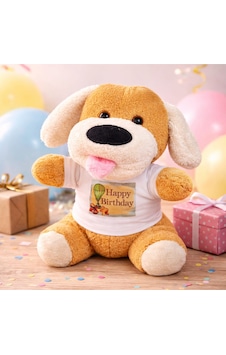 Happy Birthday Tişörtlü Peluş Köpek Kahverengi Happy Birthday Tişörtlü Peluş Köpek Kahverengi