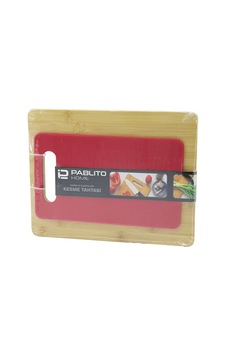2pcs Set Ahşap Bambu - Plastik Kesim Panosu - Kesme Tahtası Pls:15x25cm- Ahş:22x28cm -