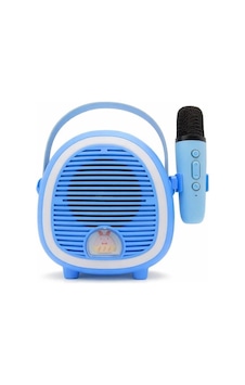 Çocuklara Özel Retro Tasarımlı Bluetooth Karaoke Mikrofon Ve Ahşap Tripodlu Mavi
