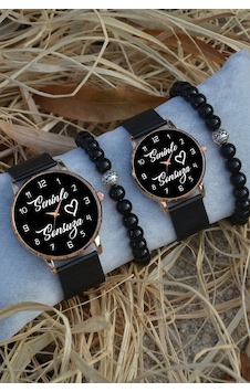 Siyah Rose Gold Hasır Çift Seninle Sonsuza Saat Ve Bileklik Hediyeli Sevgili Çift Saatleri Siyah Rose Gold Hasır Çift Seninle Sonsuza Saat Ve Bileklik Hediyeli Sevgili Çift Saatleri