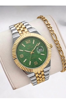Erkek Takvimli Gold Kol Saati Çok Renk Seçenekli Çelik Kordon Quartz Mekanizmalı Lüks Erkek Saat + Bileklik Hediyeli Yeşil Erkek Takvimli Gold Kol Saati Çok Renk Seçenekli Çelik Kordon Quartz Mekanizmalı Lüks Erkek Saat + Bileklik Hediyeli Yeşil