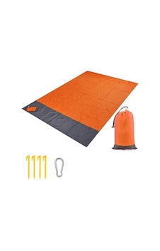 Plaj Battaniyesi Açık Piknik Mat 210X200Cm Aile Parkı Plaj Çim Için Katlanır Taşınabilir Seyahat Battaniyesi - Turuncu