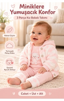 Ahengim Kız Bebek 3 Parça Takım Kapüşonlu Peluş Ceket Ayıcık Nakışlı Üst Ve Pantolon Ak2482 Pembe Ahengim Kız Bebek 3 Parça Takım Kapüşonlu Peluş Ceket Ayıcık Nakışlı Üst Ve Pantolon Ak2482 Pembe