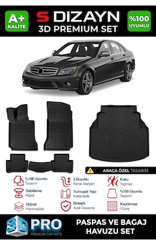 S-dizayn Mercedes C Serisi W204 3d Pro Havuzlu Paspas Ve Bagaj Havuzu Seti 2'li Set 2007-2014 A+ K