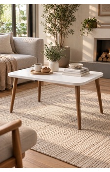 Sulorahome Torna Ayaklı Beyaz Orta Sehpa Sulorahome Torna Ayaklı Beyaz Orta Sehpa