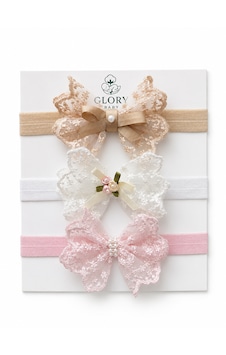 Glory Baby Kız Bebek 3'lü Dantelli Fiyonk Bandana Seti Ekru-camel-pembe Glory Baby Kız Bebek 3'lü Dantelli Fiyonk Bandana Seti Ekru-camel-pembe