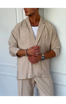 Modefendi Marino Tam Yazlık Extra Oversize %100 Keten Ceket Krem Modefendi Marino Tam Yazlık Extra Oversize %100 Keten Ceket Krem