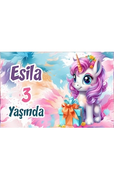 Hediye Ve Unicorn Temalı Doğum Günü Afişi 100x150 Cm