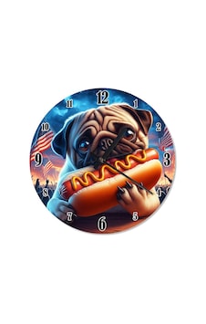 Hot Dog Yiyen Pug Köpek Analog Duvar Saati Çok Renkli Hot Dog Yiyen Pug Köpek Analog Duvar Saati Çok Renkli