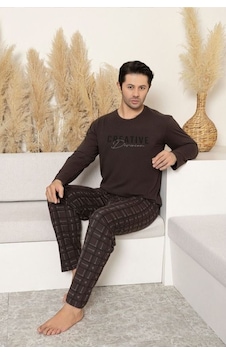 Sude Homewear Erkek Büyük Beden Pijama Koyu Kahverengi