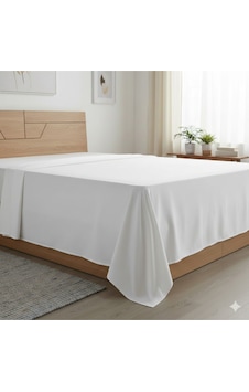 Battal Boy Düz Çarşaf Pamuklu Kumaş Lastiksiz Çarşaf 240x260 Beyaz