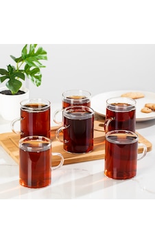 Porsima Pbt-789 6lı Borosilikat Isıya Ateşe Dayanıklı Cam Kulplu Çay Bardağı Kahve Bardak Kupa Seti 250ml Cam - Şeffaf