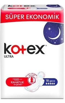 Kotex Ultra Kanat Hijyenik Ped Gece 18'li Kotex Ultra Kanat Hijyenik Ped Gece 18'li