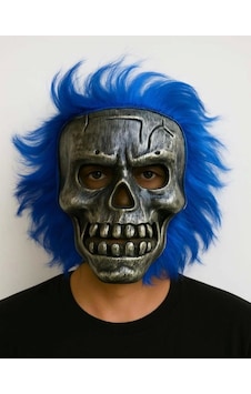 Nessiworld Wild Skull - Gümüş Kafatası Mavi Saçlı İskelet Maske Diğer Nessiworld Wild Skull - Gümüş Kafatası Mavi Saçlı İskelet Maske Diğer