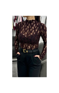 Moda Banuş Kahverengi Dantelli Balıkçı Dik Yaka Uzun Kol Body Bej Moda Banuş Kahverengi Dantelli Balıkçı Dik Yaka Uzun Kol Body Bej