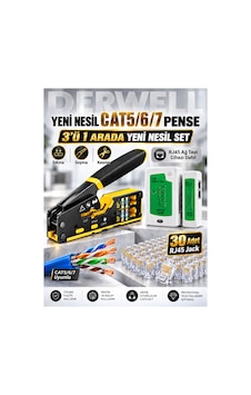 Yeni 2026 3in1 Profesyonel Ağ Kurulum Seti Yeni Nesil Cat5 Cat6 Cat7 Network Ethernet Kablo Pensesi Kesme Soyma Sıkma Kilitleme Fonksiyonlu - Dijital Kablo Test Cihazı Master Remote - 30lu Rj45 Jack Yeni 2026 3in1 Profesyonel Ağ Kurulum Seti Yeni Nesil Cat5 Cat6 Cat7 Network Ethernet Kablo Pensesi Kesme Soyma Sıkma Kilitleme Fonksiyonlu - Dijital Kablo Test Cihazı Master Remote - 30lu Rj45 Jack