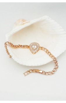 Caisya Vip Seri Altın Kaplama Xuping Damla Model Baget Taşlı Gurme Zincir Bileklik 19,5 CM Rose Gold
