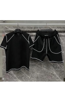Tarzyeri Unisex Karoyaka Dikişli Şortlu Takım - Siyah 001 Tarzyeri Unisex Karoyaka Dikişli Şortlu Takım - Siyah 001