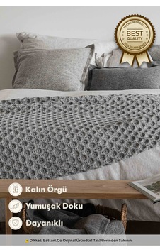 Home Kalın Örgü Battaniye Sofa & Yatak Üstü Dekoratif Battaniye 130cm X 170cm Gri Gri Melanj Gri Melanj