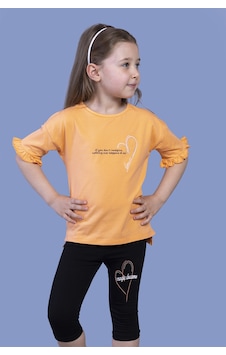 Toontoy Kids Toontoy Kız Çocuk 2'li Takım Baskılı Bisiklet Yaka Kolu Fırfırlı T-shirt & Basic Düz Crop Tayt Turuncu Toontoy Kids Toontoy Kız Çocuk 2'li Takım Baskılı Bisiklet Yaka Kolu Fırfırlı T-shirt & Basic Düz Crop Tayt Turuncu