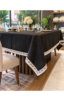Linen Keten Masa Örtüsü Siyah - 160 220-7819 Linen Keten Masa Örtüsü Siyah - 160 220-7819