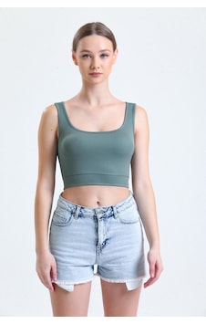 Thiff Gymwear Kahverengi Fitilli Kare Yaka Esnek Örme Crop Büstiyer Atlet Haki Thiff Gymwear Kahverengi Fitilli Kare Yaka Esnek Örme Crop Büstiyer Atlet Haki