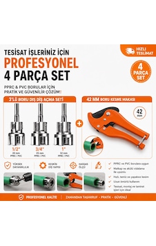Pprc & Pvc Plastik Boru Diş Açma Seti + 42 Mm Plastik Boru Kesme Makası 4 Parça Profesyonel Tesisat Seti Pprc & Pvc Plastik Boru Diş Açma Seti + 42 Mm Plastik Boru Kesme Makası 4 Parça Profesyonel Tesisat Seti