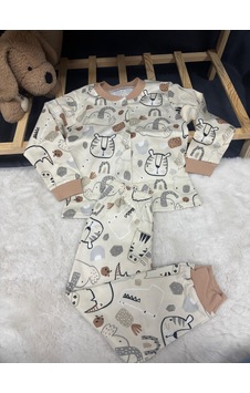 Seçkinbebe Soft Hayvanlar Çıtçıtlı Pijama Takım Gri