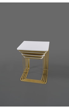 Tekerleksiz - Vegas Zigon Sehpa 4 Lü - Gold - Whıte