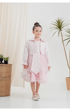 Kız Çocuk Elbise Ceketli Tüllü Çantalı 00361 Pembe Kız Çocuk Elbise Ceketli Tüllü Çantalı 00361 Pembe