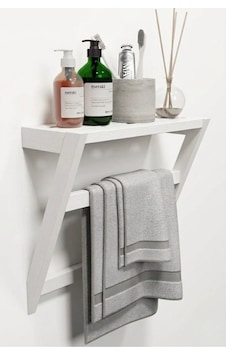 Matkap Gerektirmeyen Ahşap Banyo Rafı Ve Havluluk - 50x40 Cm - Yapışkanlı Duvar Rafı Beyaz Matkap Gerektirmeyen Ahşap Banyo Rafı Ve Havluluk - 50x40 Cm - Yapışkanlı Duvar Rafı Beyaz