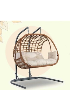 Beykan Bahce,balkon Ikı Kişilik Rattan Salıncak Kahverengi