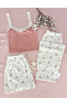 Mh Moony Homewears Cute 3'lü Yumuşacık Pijama Pudra Mh Moony Homewears Cute 3'lü Yumuşacık Pijama Pudra