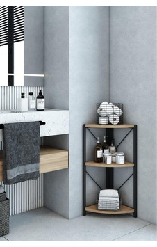 3 Raflı Metal Köşe Banyo Rafı Dekoratif Aksesuar Rafı Çam 3 Raflı Metal Köşe Banyo Rafı Dekoratif Aksesuar Rafı Çam