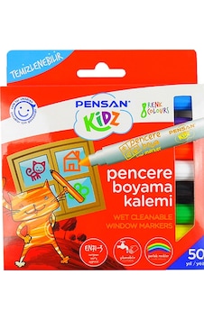 Pensan Kidz Temizlenebilir 8 Renk Pencere Boyama Markörü Çok Renkli