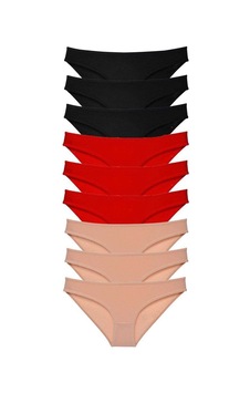 9 Adet Süper Eko Set Likralı Kadın Slip Külot Siyah Kırmızı Ten Mudanis Standart 9 Adet Süper Eko Set Likralı Kadın Slip Külot Siyah Kırmızı Ten Mudanis Standart