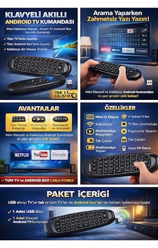 Klavyeli Akıllı Android Tv Kumandası Mini Kablosuz Klavye Smart Tv Android Box Uyumludur