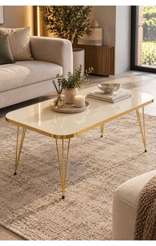 Sulorahome Gold Detaylı Krem Orta Sehpa Altın - Krem Sulorahome Gold Detaylı Krem Orta Sehpa Altın - Krem
