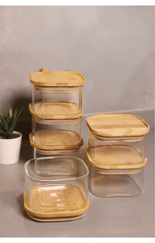 Duo Bambu Kapaklı Kare Borosilikat Cam Kase 6 Adet 400 ML Duo Bambu Kapaklı Kare Borosilikat Cam Kase 6 Adet 400 ML