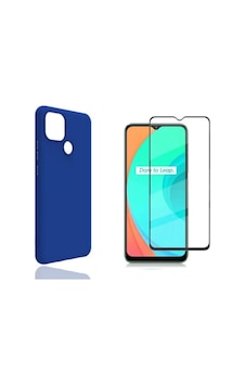 Oppo Realme C25 Silikon Kapak Ve 5d Tam Kaplayan Cam Ekran Koruyucu Col179609-mavi