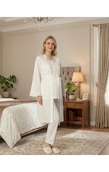 Kocabey 6201 Kadın Jakar Saten Sabahlıklı Lohusa Pijama Takımı