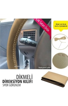 Leader Dikmeli Direksiyon Kılıfı Bej Deri-Bej Ipli ( 38Cm×10Cm ) Leader Dikmeli Direksiyon Kılıfı Bej Deri-Bej Ipli ( 38Cm×10Cm )